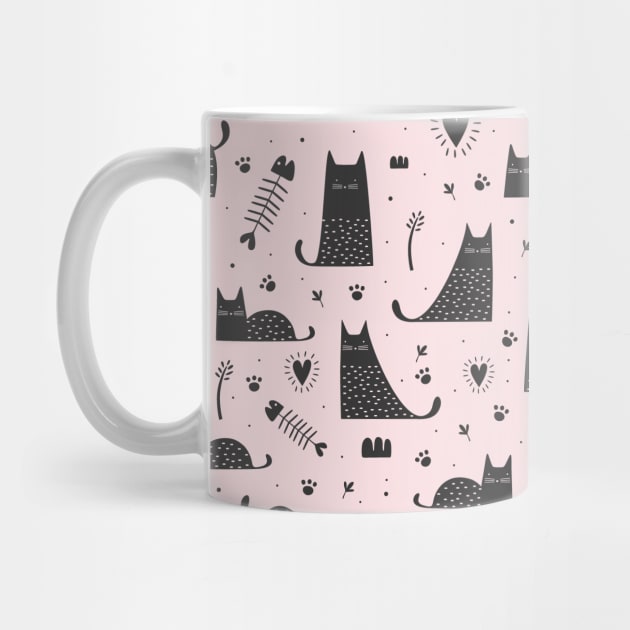 Black And Pink Cute Cat Pattern by Stay Studio